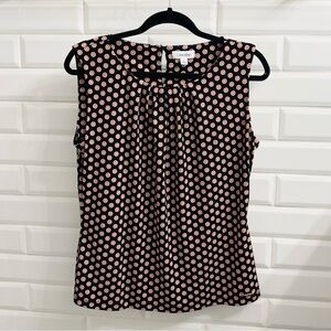 Calvin Klein Women’s Sleeveless Rosette Blouse with Pleated Neckline